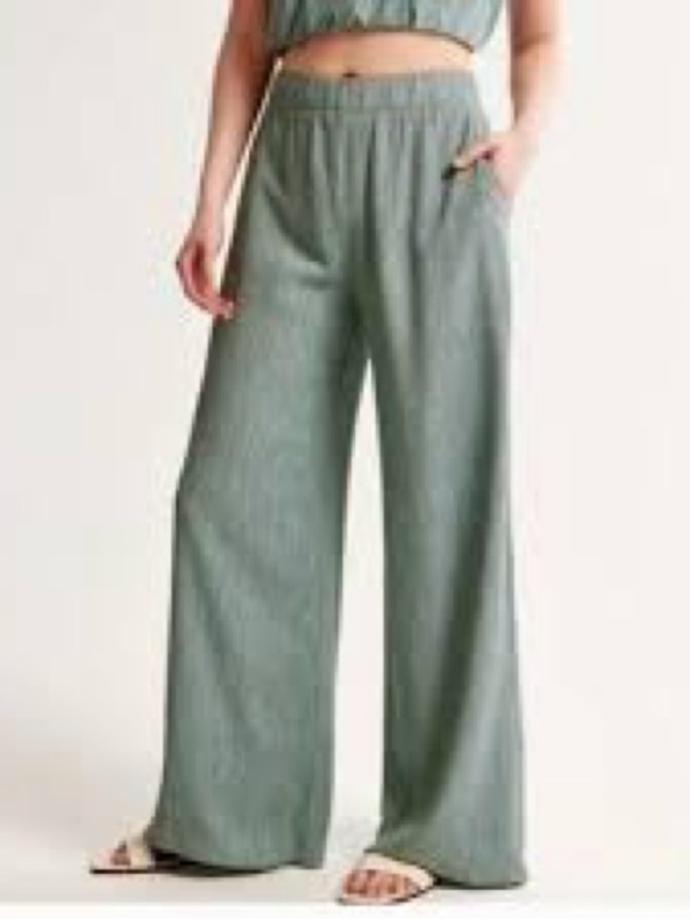 Abercrombie & Fitch Olive Sage Wide-Leg Pull-On Pants